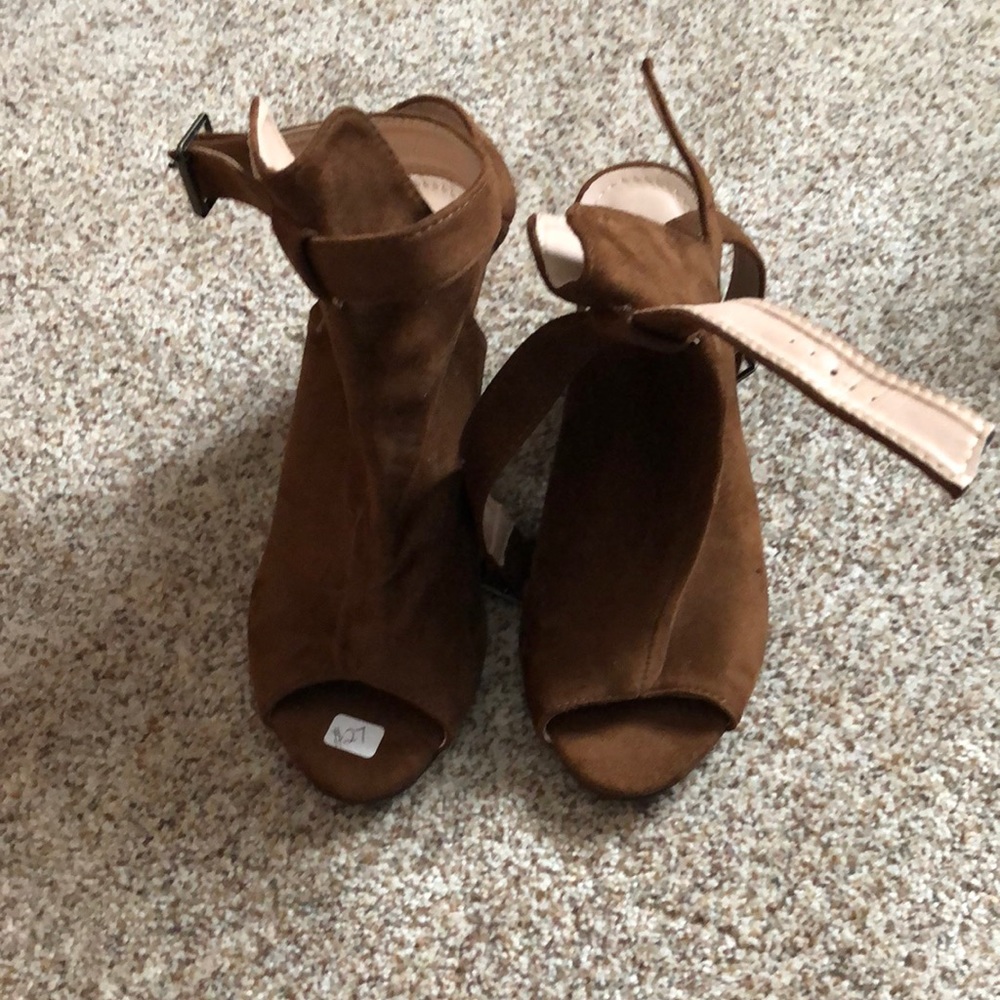 Brown peep toe booties